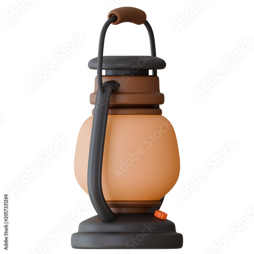 3D vintage camping lantern or oil lamp icon isolated on a transparent background, ideal for outdoor exploration, lighting, and cozy camp designs.