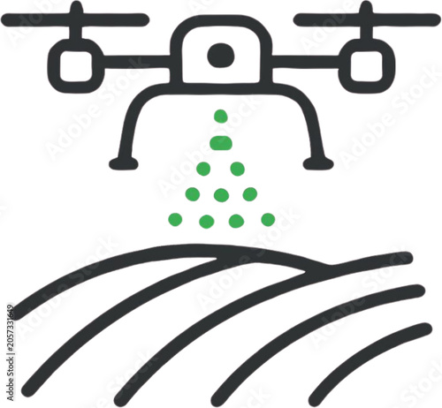 Modern Agriculture Drone Spraying Fields Technology Icon for Precision Farming and Crop Management Operations