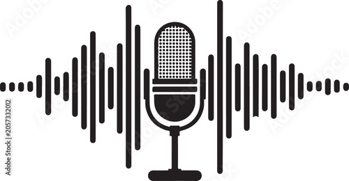 Modern vector icon showing sound waves and microphone symbol for audio, recording, or podcasting purposes.