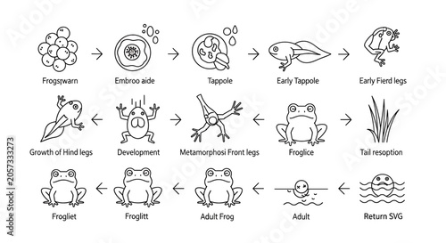 Foto Frog life cycle infographic, developmental stages from egg to adult