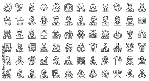 Canvas-taulu Set of family and people line icons