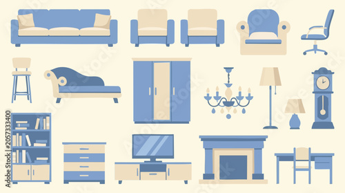 Schilderij op canvas Flat design interior furniture and home decor elements collection