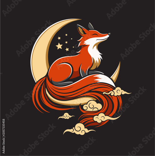 A charming fox sitting on the moon – a beautiful illustration for your projects