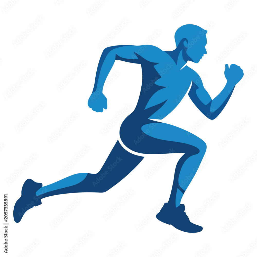 Fototapeta premium Runner Athlete Icon in Blue Silhouette Style with Dynamic Motion and Extended Stride for Fitness and Sport Design