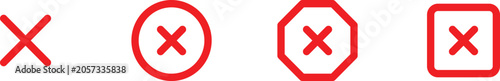 Red X Marks Within Various Geometric Shapes Flat Vector Illustration