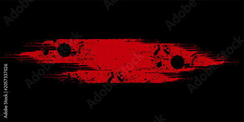 Red Grunge Brush Stroke With Paint Splatter On Black Background For Bold Graphic Design