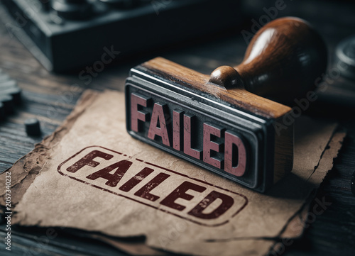 Failed stamp on paper accountability consequences motivation concept with vintage rubber stamp and kraft paper conveying consequence and responsibility in business communication