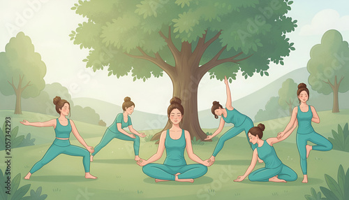 International yoga day illustration with women in various poses