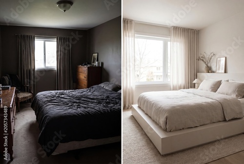 Before and after bedroom renovation  dark  dated room transformed into bright  modern  minimalist sanctuary