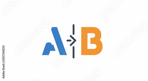 Abstract graphic with blue A, orange B, and arrow