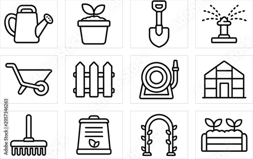 Black and white line of household and tools black and white household tools kitchenware