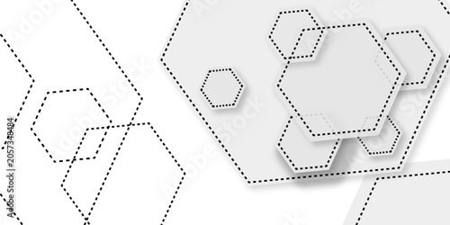 Tableau sur toile Abstract white gray and light blue color geometric hexagon shape and lines seamless pattern