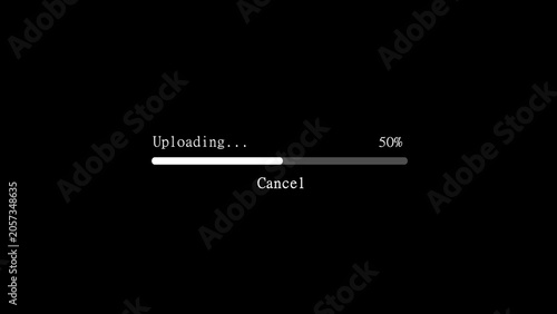 Uploading progress bar with fifty percent completion on a black background