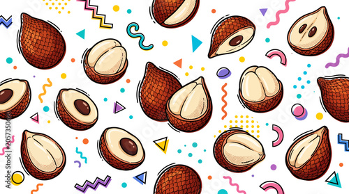 Obraz na plátne Assorted nuts including almonds, hazelnuts, and walnuts scattered in a colorful playful pattern