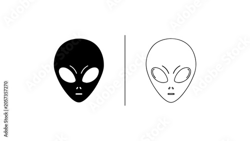 Quadro su tela Alien Head Icon Set Solid and Outline