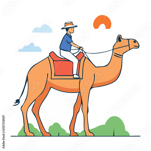 Cartoon cowboy riding a brown horse