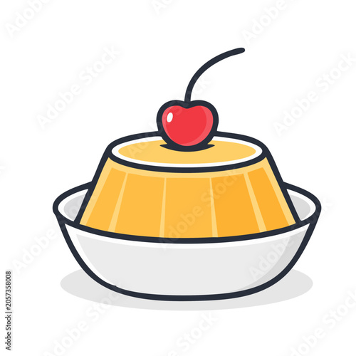 Cartoon cupcake with cherry on white background