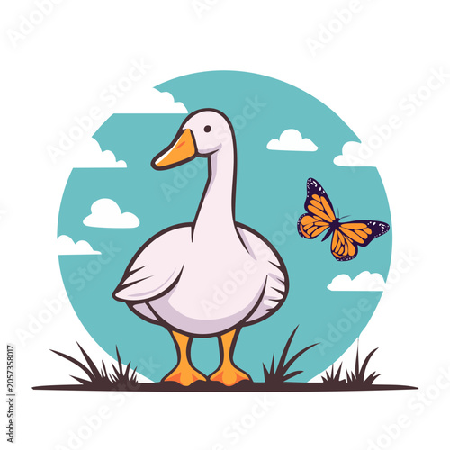 Cartoon flamingo standing in water