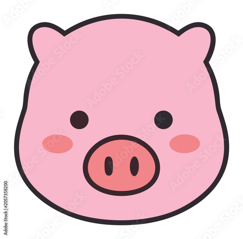 Pink pig face illustration. Minimalist pink pig head illustration with snout