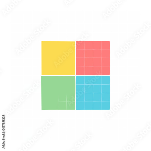 Flat color blocks in yellow pink green blue grid