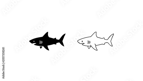 Foto Minimalist Shark Icons Set Silhouette And Line Art