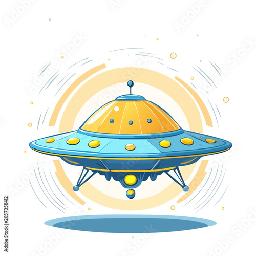 Flying saucer with alien and glowing lights