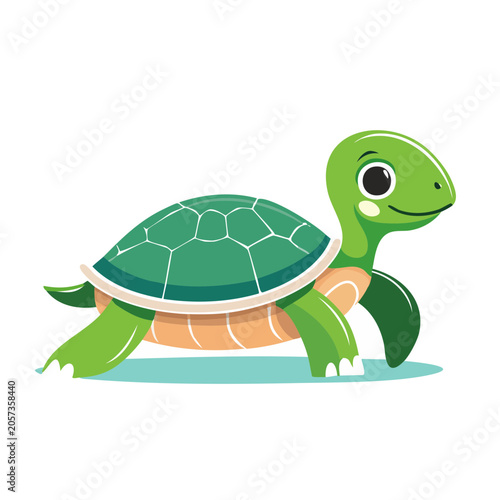 Flat design vector illustration of a green turtle swimming