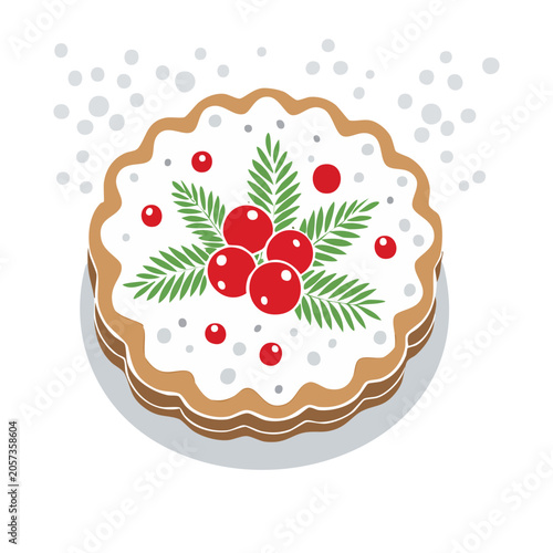 Christmas cookie with holly and berries