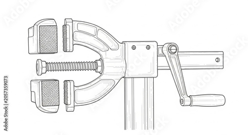The clamp holds object firmly in place on a table surface.