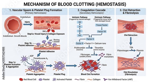 Medical of the mechanism of clotting and hemostasis process