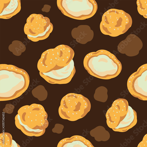 Foto Cream Puff Pastry Seamless Pattern