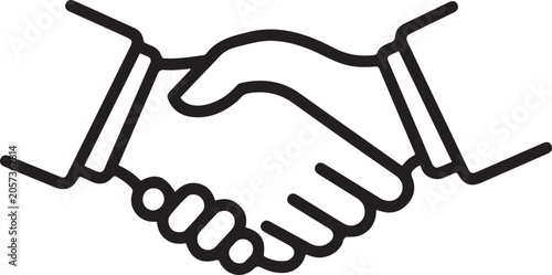 A minimalist line art illustration of a professional handshake between two individuals. one line Icon drawing. Editable stroke