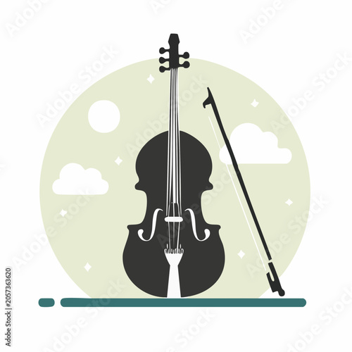 Cello and Bow Silhouette Illustration