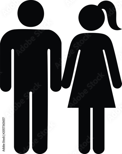 Black silhouette of man and woman holding hands, flat style couple