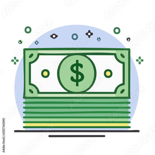Flat design illustration of a stack of money with dollar sign