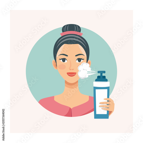 Woman brushing teeth flat design illustration