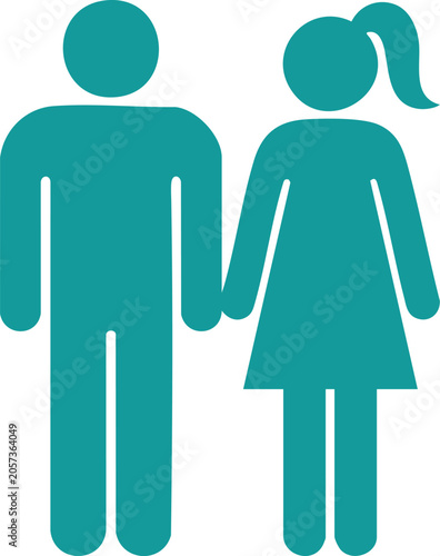 Flat teal gender symbols, man and woman side by side male