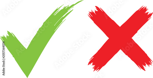 Green check mark and red cross symbols, brush stroke style