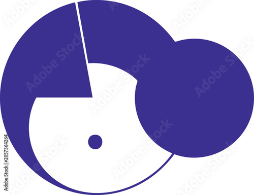 Minimalist blue and white overlapping circles with dot
