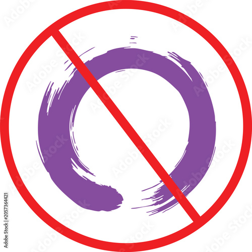 Red prohibition sign over purple brushstroke circle
