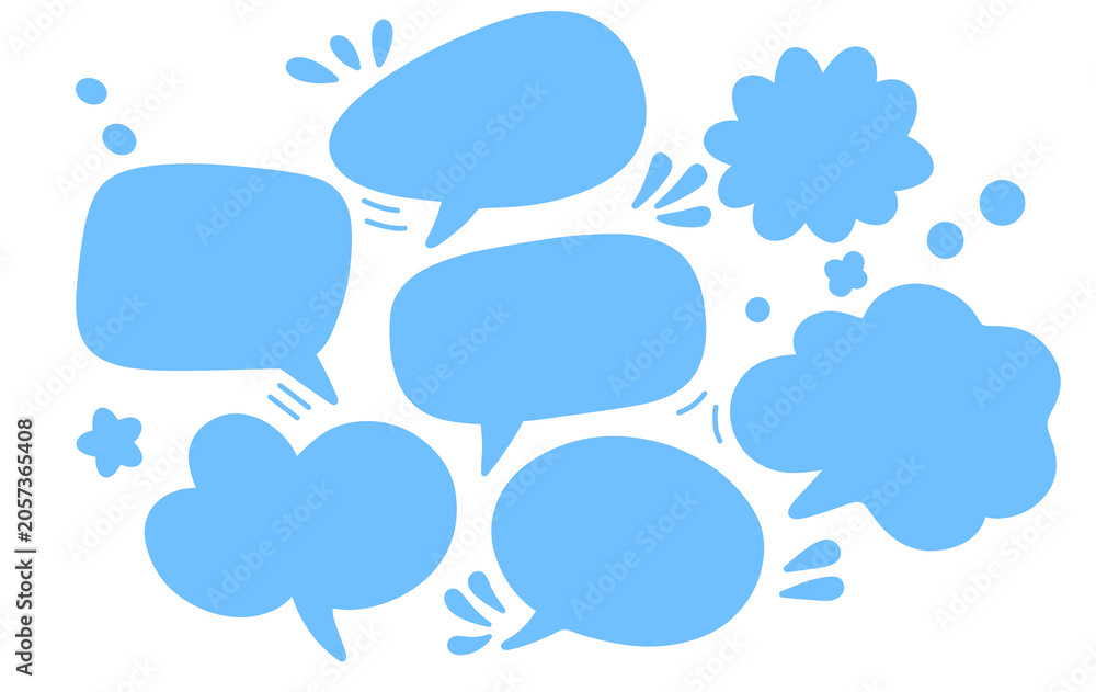 Obraz premium Illustration of blue balloon silhouettes, words, and chat messages