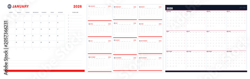 Cuadro en lienzo 2026 Calendar Planner Bundle Template Set – Monthly and Yearly Calendar Layout,