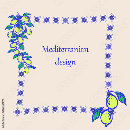 Mediterranean-style greeting card, invitation, and wedding templates. Birthday or holiday card. Vintage Amalfi style.

