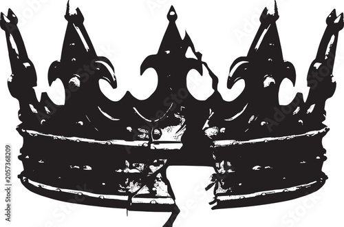 Vintage Grunge Broken Crown Vector Illustration with Distressed Royal King Symbol