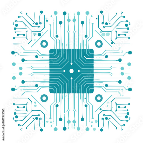 Minimalist teal circuit board vector pattern