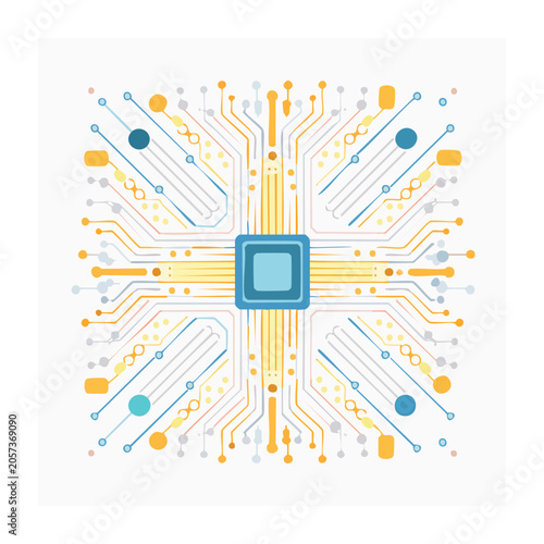 Smartphone with data flow lines flat design