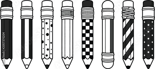 Obraz na plátně Variety Of Pencils Black And White Vector Illustration