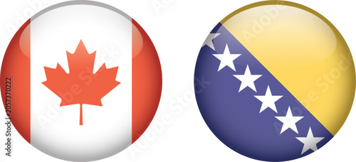 World Cup 2026 group B teams flags  from round 3D buttons icons Canada - Bosnia and Herzegovina