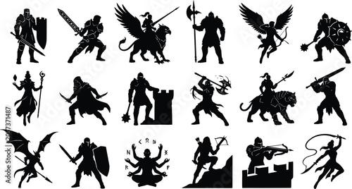 Fotografía Fantasy Warrior Silhouette Collection Bundle Featuring Knights Archers Mages Gua