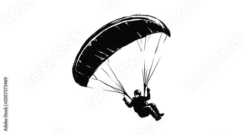 Quadro su tela Paraglider Silhouette Against White Background Ink Sketch Style